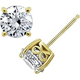 Amazon Essentials Yellow Gold Plated, Platinum or Rose Gold Plated Sterling Silver Infinite Elements Cubic Zirconia Stud Earrings | White, Blue, Green, or Pink Cubic Zirconia