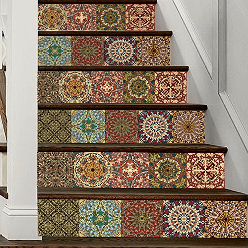 image for Uphome 6 PCS 3D Blue and White Porcelain Self-adhesive Stair Stickers 