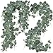 SUPLA 2 Pcs Faux Silver Dollar Eucalyptus Leaves Greenery Garland Total 12Ft Long Artificial Eucalyptus Twig Vine Garland Decorative Fake Hanging Eucalyptus for Greenery Decor Wedding Floral Mantle