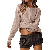 EADINVE Womens Long Sleeve Tops Pleated Crew Neck Casual Fall Fashion Tunic Loose Fit Lightweight Girls Outfits Clothes