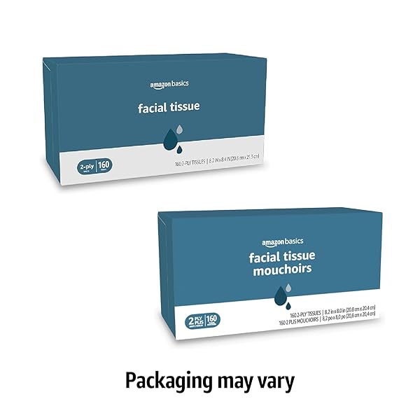 AMAZON BASICS FACIAL TISSUE, 2-PLY, 160 TISSUES PER BOX, 4 BOXES (640 TOTAL) (PREVIOUSLY SOLIMO)