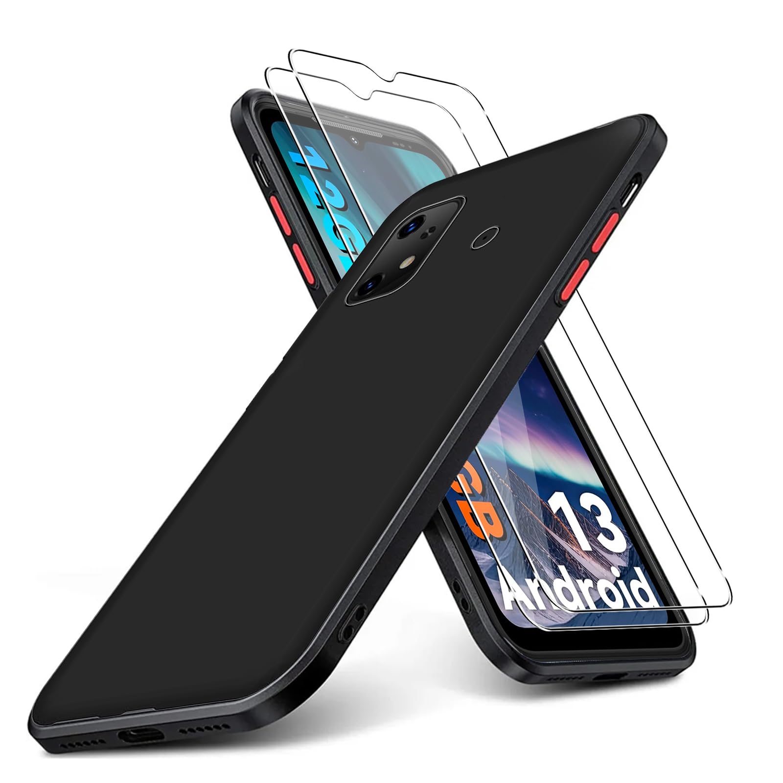 KUSINHOKA Case Compatible with UMIDIGI BISON X20 + 2 Pack Screen Protector Tempered Glass,Anti Scratch,Drop Protection,Non Slip Soft TPU Thin Full Body Protective Phone Cover,Black.