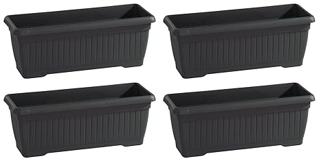 GARTENFREUDE Kunststoff Balkonkasten Blumenkasten 50 x 20 x 17.3 cm 4er-Set, inklusive Wasserreservoir, anthrazit