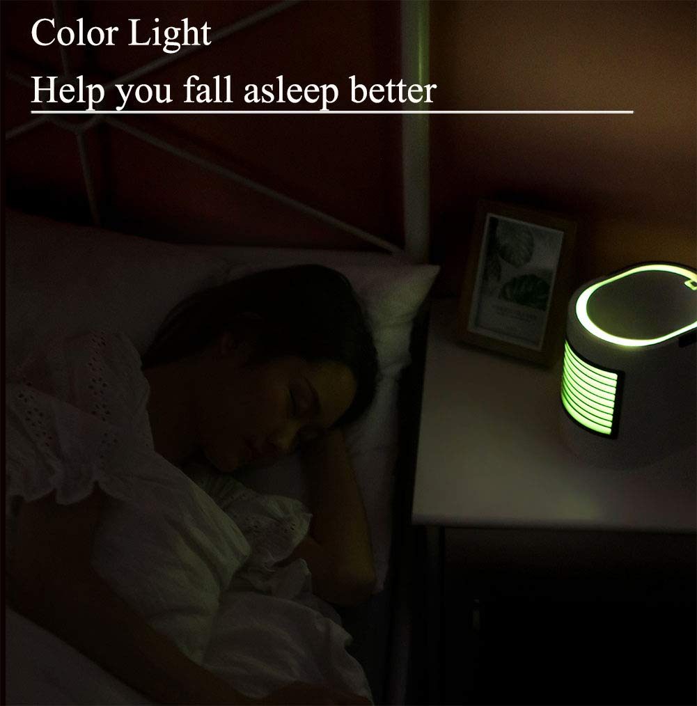 UCMDA Air Cooler, Personal Space USB Air Conditioner Portable, Mini Air Cooling Fan with Water Tank, 3 Speed 7 LED Lights for Home, Bedroom, Office, Travel