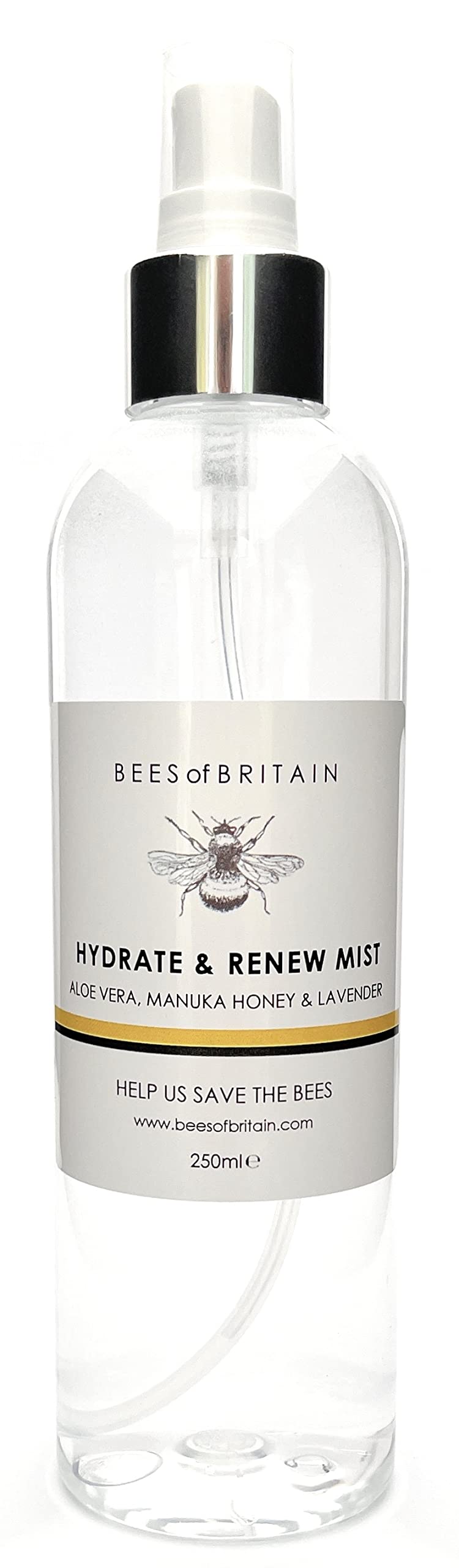 BEES of BRITAIN - Hydrate & Renew Floral Mist - 99% Natural - Manuka, Lavender, Aloe Vera & AHA - Toner, Cleanser & Primer - 5% of Profits to Save Pollinators - 250ml