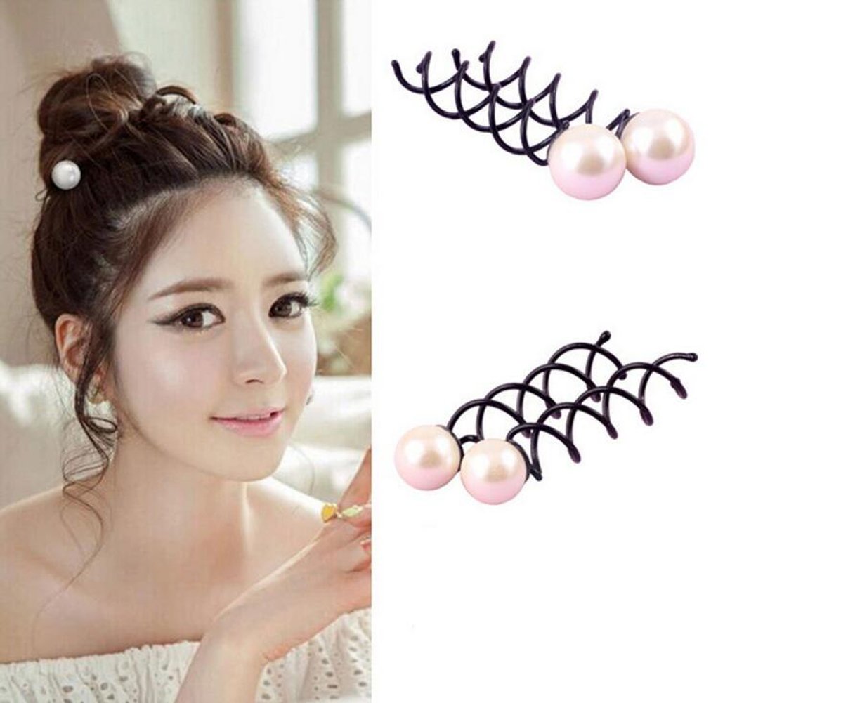 6PCS Pearl Spiral Hair Pin Clip Bun Stick Spin Screw Twist Barrette Hair Jewelry for Women Girls DIY Hair Styling Tools (Small 1.4cm)