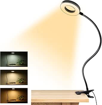 Clip on Light Reading Lights , 48 LED USB Desk Lamp with 3 Color Modes 10 Brightness, Eye Protection Book Clamp Light , 360 ° Flexible Gooseneck Clamp Lamp for Desk Headboard and Video Conference