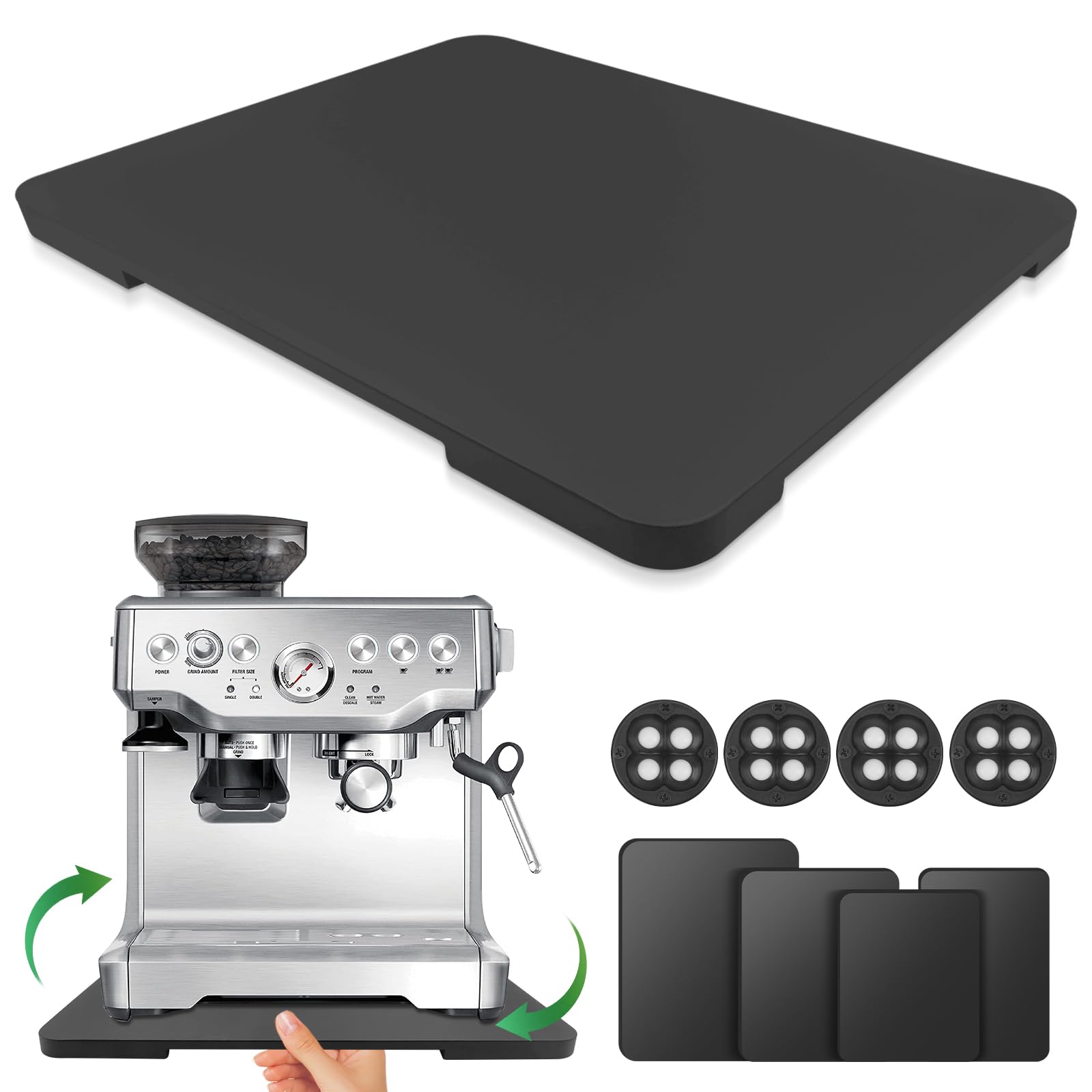 Photo 1 of Appliance Slider 360° Rolling Tray for Coffee Maker Bamboo Coffee Pot Slider Tray for Countertop Rotation Sliding Tray with Wheels, Appliances Mat Easily from Under The Cabinet Black(15.7"×13")