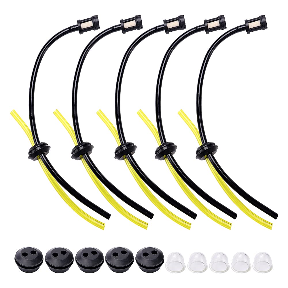 VooGenzek 5 Set Universal Fuel Filter Kit - Lawnmower Fuel Line with Filter Primer Bulb - Mower, Trimmer, Brush Cutter