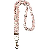 Penitue Scrunchie Lanyard for ID Badge & Keys, Cute Neck Stretchy Teacher Lanyards Retractable Keychain Holder for Women Ladies (Floral Pattern)