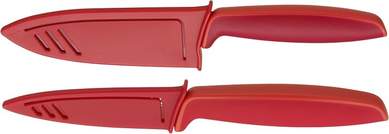 Wmf touch conjunto de 2 capas protetoras, aço, vermelho, faca de cozinha de 24 cm e faca multiuso de 20,5 cm