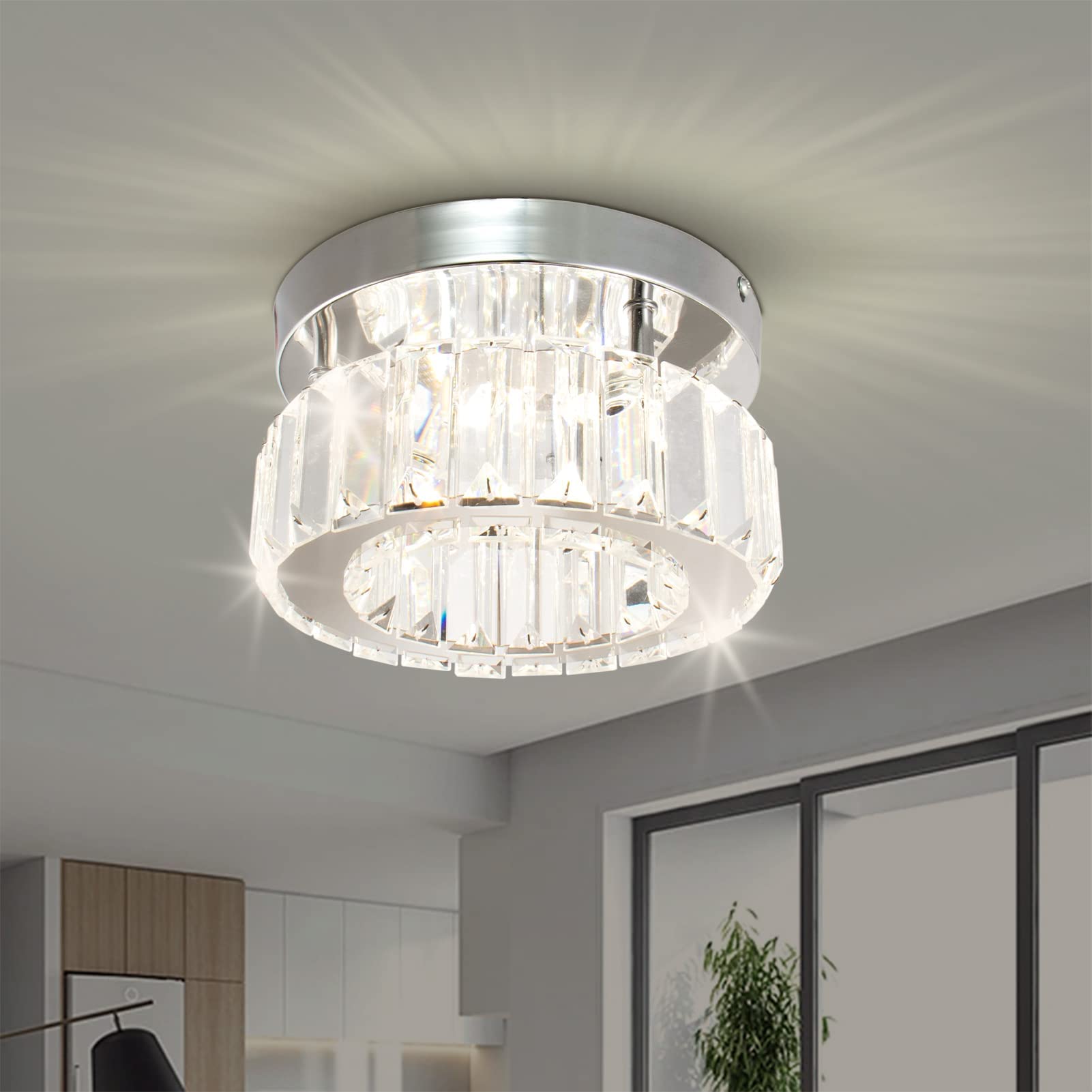 Photo 1 of CLAIRDAI Semi Flush Mount Crystal Ceiling Light Fixtures for Hallway Modern Ceiling Lights for Bedroom Mini Chandelier Ceiling Lamps for Living Room (Round,Multi-Colored)
