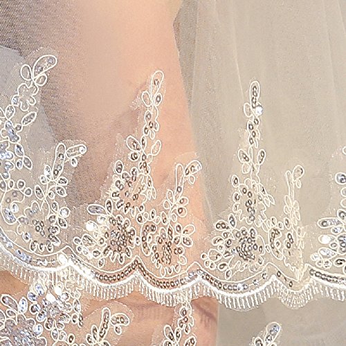 Wcysin Women's Short 2 Tier Lace Wedding Bridal Veil With Comb