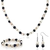 Gem Stone King Multi-Color Cultured Freshwater Pearl Necklace Earrings Bracelet Jewelry Set 7-8MM 18 Inches