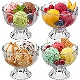GLEAVI Glass Ice Cream Bowls Set of 4, 5oz Small Footed Dessert Cups for Sundae Fruit Parfait, Clear Scalloped Tulip Glass Serving Bowls, Lead-Free Dishwasher Safe Snack Dishes