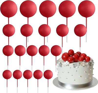 ASTARON 20 Mini Balloons & Balls Cake Decorations Red Cake Toppers