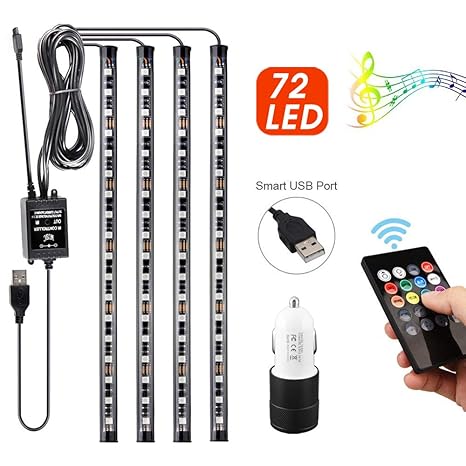 Uliyang LED Innenbeleuchtung Atmosphäre Licht, 72 LED Streifen innenraum led 8 Colors, 12V LED Innenraumbeleuchtung mit ladeg