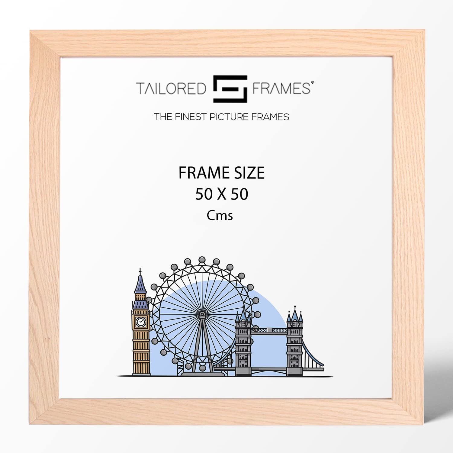 Tailored Frames Natural Oak Wood 50 x 50cm Single Picture Frames | Wall Hanging Type | Photo Frame Without Mount