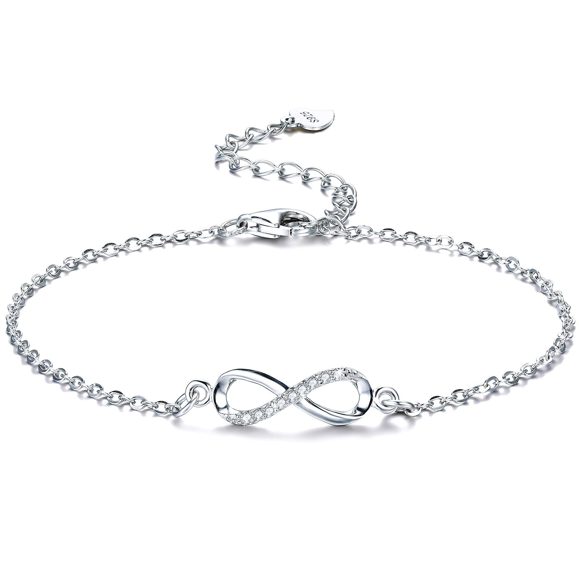 Becky & Jack Simple & Elegant White Sterling Silver Infinity Bracelet For Women Eternal Love Bracelet Infinity Charm Bracelet