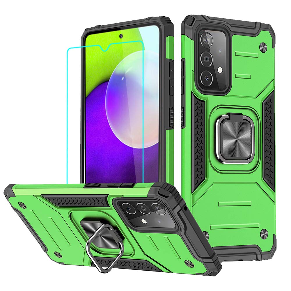 Cuoqing Samsung A52S Case, A52s 5G Case With HD Screen Protector, 360°Military Grade Rotatable Kickstand Hard Rubber Bumper [Shockproof] Protective Cover Cases for Samsung Galaxy A52s, Green