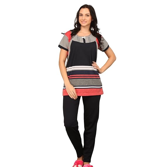 De'Moda Striped Women Night Suit Nightwear