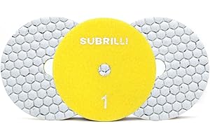 SUBRILLI 4 Inch Dry 3 Step Diamond Polishing Pads Kit 3-Pcs Step1 for Granite Quartz Marble Concrete Terrazzo