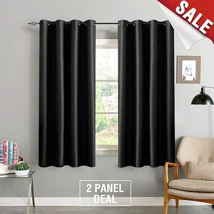 Blackout Curtains For Bedroom Black 63 Inch Faux Silk Living Room Window Treatment Set Of 2 Panels