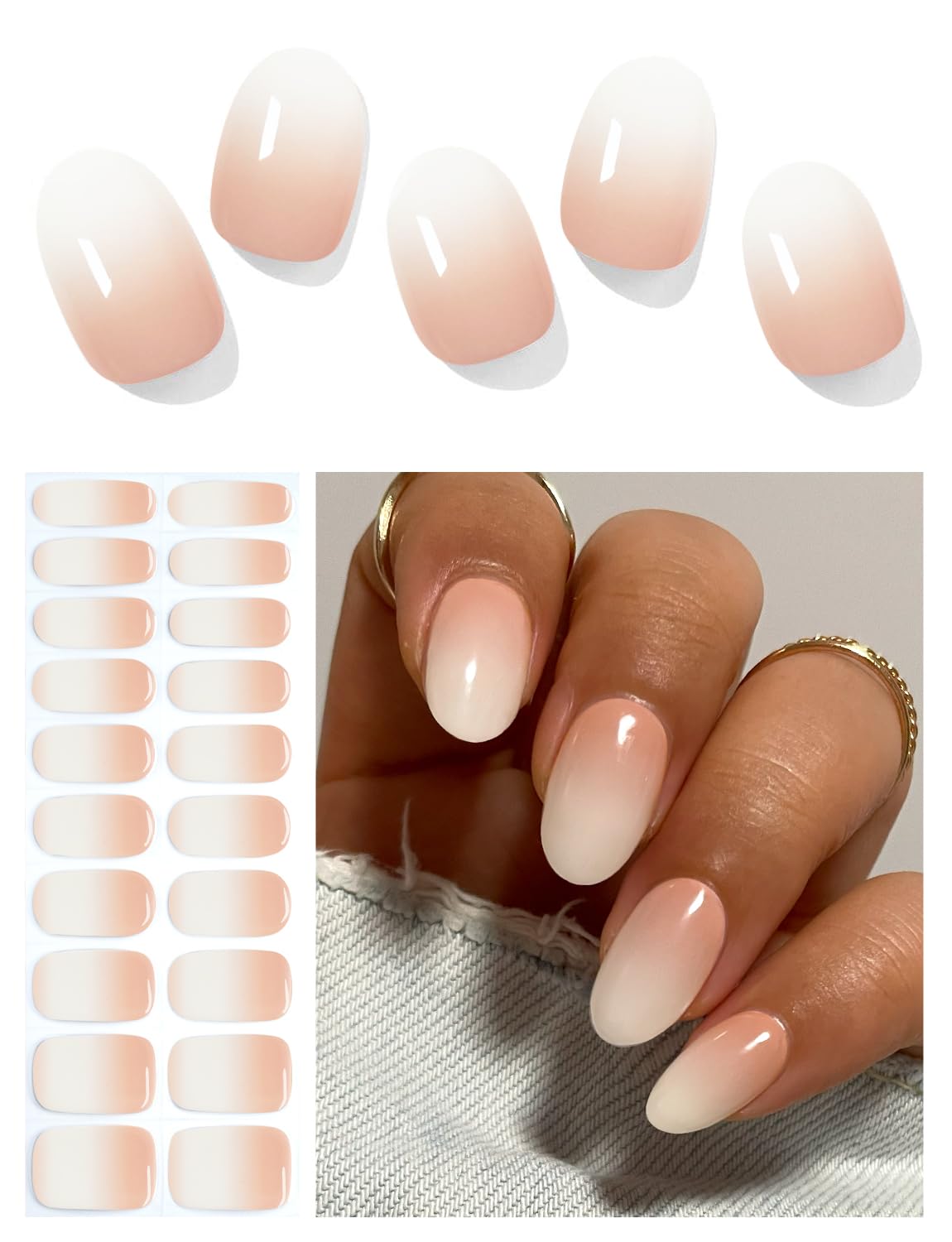 AutyaMee Semi Cured Gel Nail Strips (Beige Ombre), Gradient, 20 Pcs Gel Nail Wraps, Stickers, UV Light Required, Salon Quality, Long Lasting