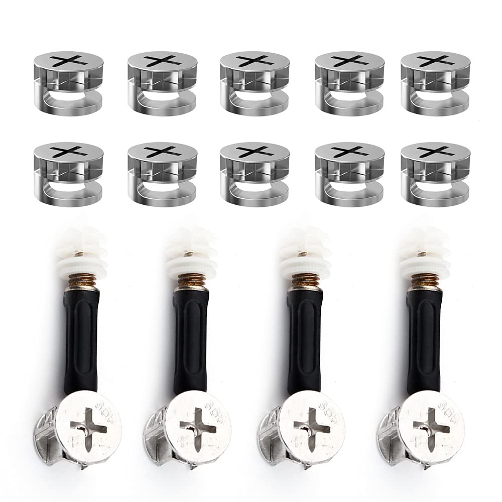 WYAN 4PCS Three-in-one Furniture Connection kit, 10PCS Eccentric cam Lock, Furniture Hardware Fixing Screw Set are Used for the Assembly of Furniture, Wardrobe, Drawer, Table and Cabinet.