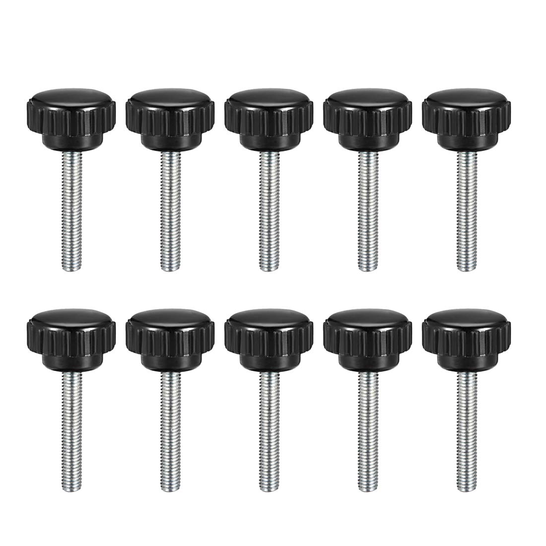 sourcing map M5 x 40mm Metric Male Thread Knurled Clamping Knobs Grip Thumb Screw on Type Plastic Threaded Hand Bolt Knobs Black 10 Pcs