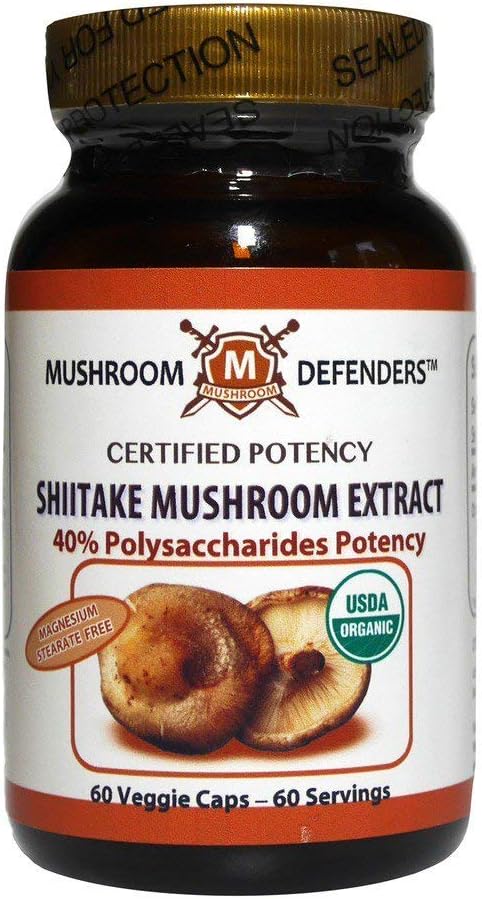 Shiitake Mushroom Organic Extract 40% Polysaccharide Potency Mushroom Defenders 60 Veg Cap