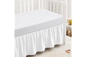 SiinvdaBZX White Crib Skirt Dust Ruffle, Microfiber Crib Bed Skirt 52"x28" with 14" Drop, Durable Full Coverage Toddler Bedsk