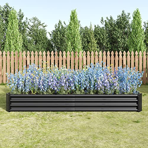 FOUBAM Galvanized Raised Garden Bed for Vegetables,Planter Raised Garden Boxes Outdoor,Metal Raised Garden Beds Steel Kit for Vegetables Flower Herb Patio Black Rectangle