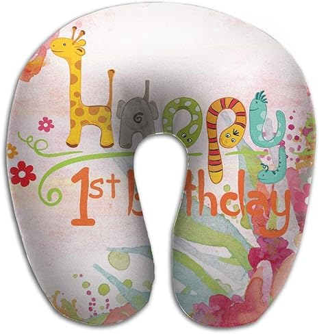 Amazon 1st Birthday Zoo ソフトトラベルネックピロー U字型メモリーフォーム 飛行機 車 オフィス キャンプに最適 簡単パッケージ 携帯枕 オンライン通販
