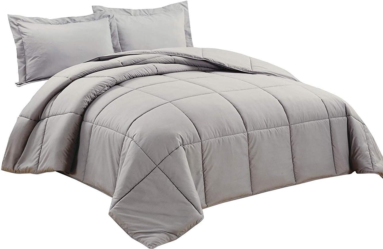 Chezmoi Collection 3-Piece Down Alternative Comforter Set with Shams (King, Gray): Home & Kitchen