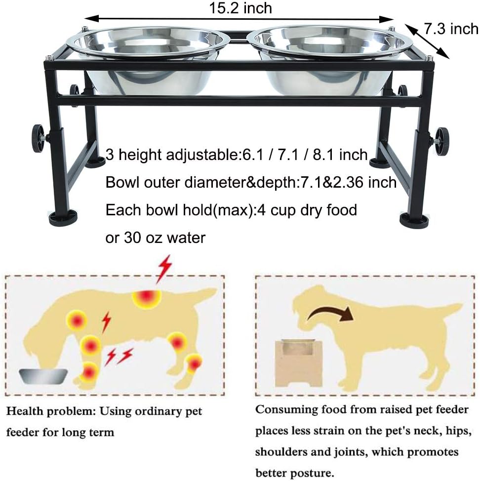 Kitchen & Dining : FOREYY Adjustable Raised Pet Bowls for Dogs and Cats - Elevated Iron Dog Cat Pet Food and Water Feeder Stand with 2 Stainless Steel Bowls and Anti Slip Feet for Small Medium Large Dogs (Medium) : 