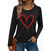 FCGHSII Valentine's Shirts for Women: Cute Heart Love Pullover Tees Valentine Gift Long Sleeve Blouse Tops