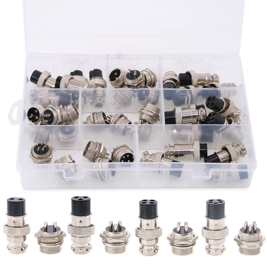 Hilitchi 40-Piece 2-5 Pin 16mm Thread Male Female Panel Metal Aviation Wire Connector Plug Assortment Kit