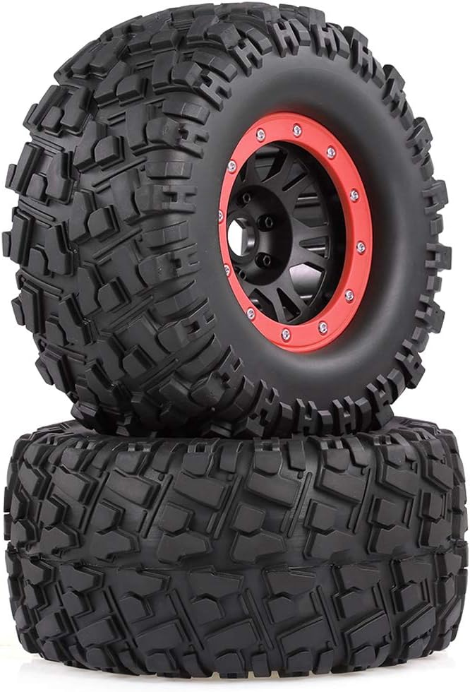 WONFAST 2PCS 165mm 3.8 Inch High Performance Rim Rubber Tyre Tire Wheel Compatible with 1/8 HSP HPI Traxxas RC Off-Road Car Crawler (Red)