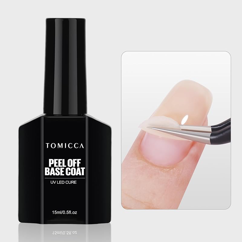 TOMICCA Peelable Base Coat 15ML Clear Gel for Nail Art Easy Peel Off UV Lamp