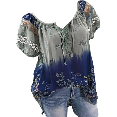 Tops for Women Summer,Blouse Shirts Floral Print V Neck Button Pocket Short Sleeve Summer Vintage Elegant Casual Tops