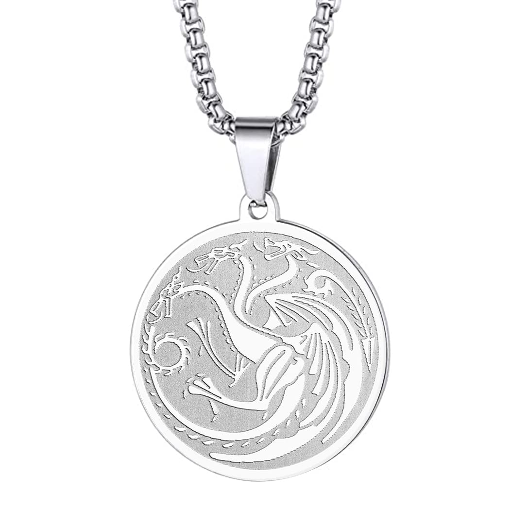 House Targaryen Symbol Necklace Men Women 3 Headed Dragon Pendant Balerion, Meraxes and Vhagar Pendant, Aegons Dragon Neck Chain Talisman Amulets Jewellery Gifts (194S)