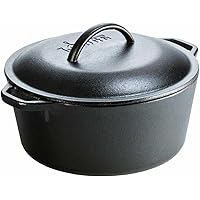 Lodge L8DOL3 Cast Iron Dutch Oven with Dual Handles, Pre-Seasoned, 5-Quart