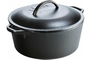 Lodge L8DOL3 Cast Iron Dutch Oven with Dual Handles, Pre-Seasoned, 5-Quart