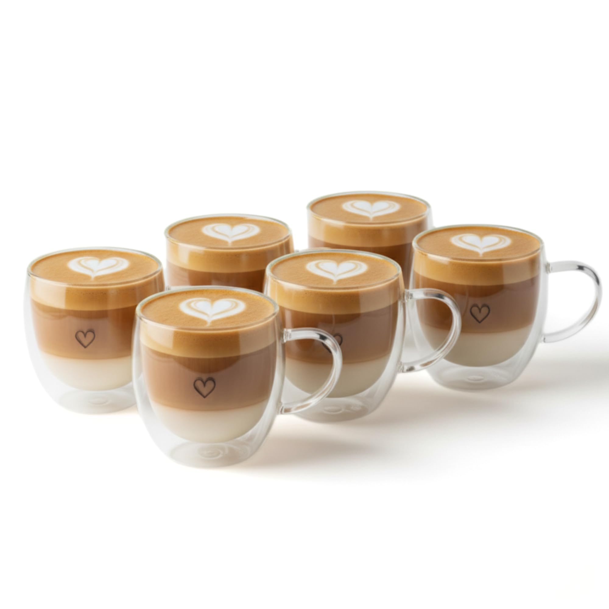 Superior Interior Cappuccino Tassen Glas Doppelwandig 4er Set 250ml – Cappuccino Gläser mit Henkel – Herz Design