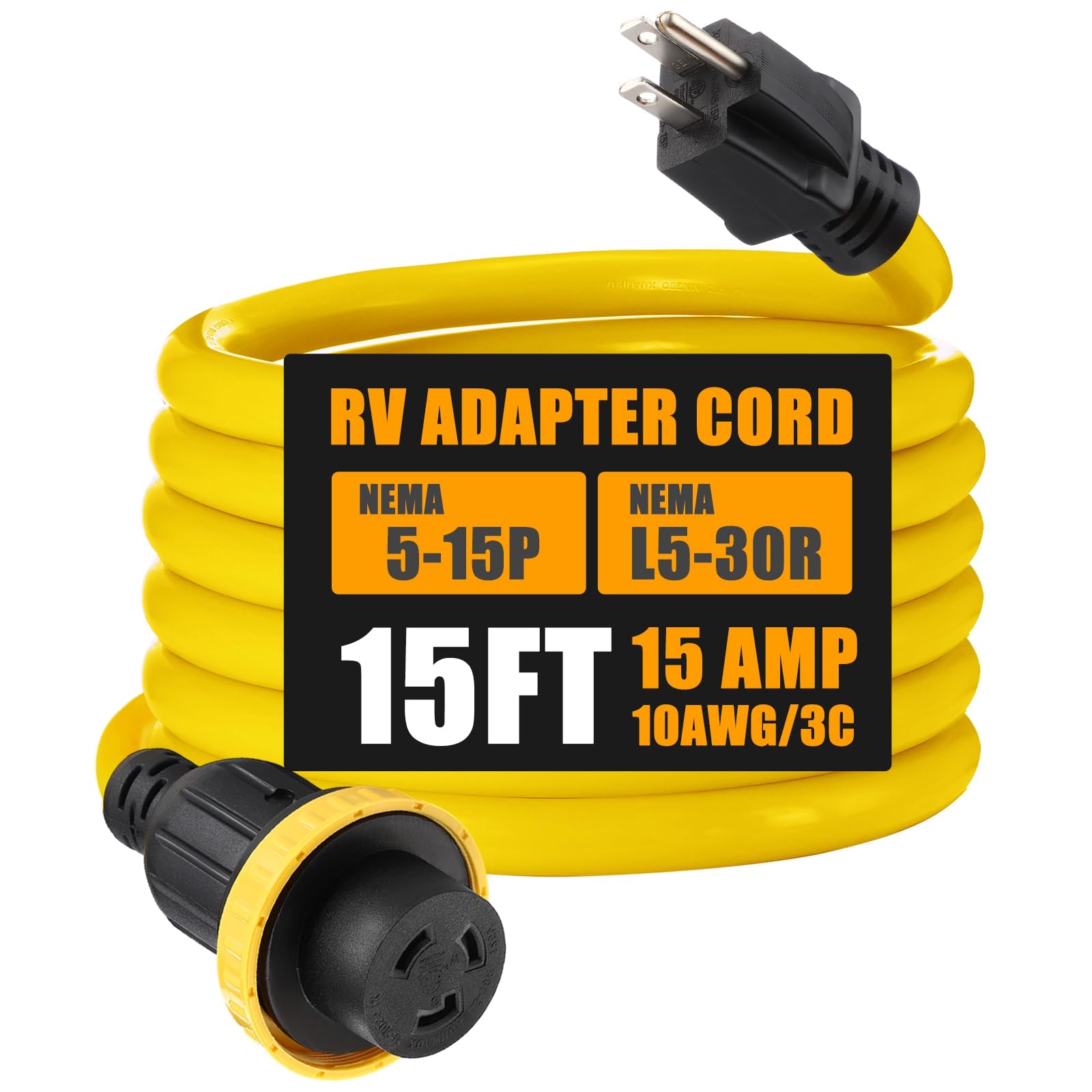 Photo 1 of Kanayu 15ft 30 Amp to 15 Amp 110 Volt RV Adapter Cord Compatible with NEMA 5-15P to L5-30R, 3 Prong Locking RV Power Adapter 15A Household Male to 30A RV Female for RV Trailer Camper