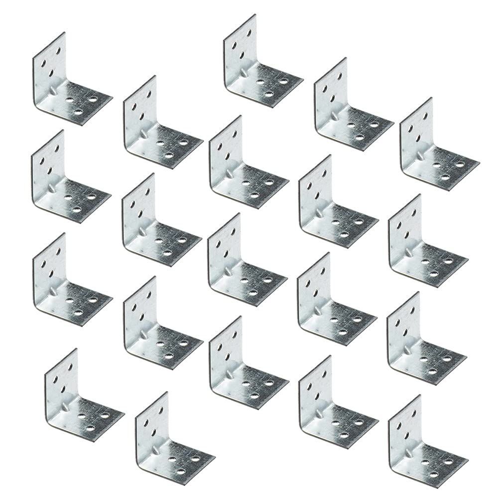 VHG Corner Brackets Wood Connectors - Pack of 20 (30 x 30 x 30 x 1.5) Heavy Duty Reinforced Braces, L Shaped Angle Connector with Beading, Timber Joining Fixing Connector, Galvanised Steel Metal Sheet