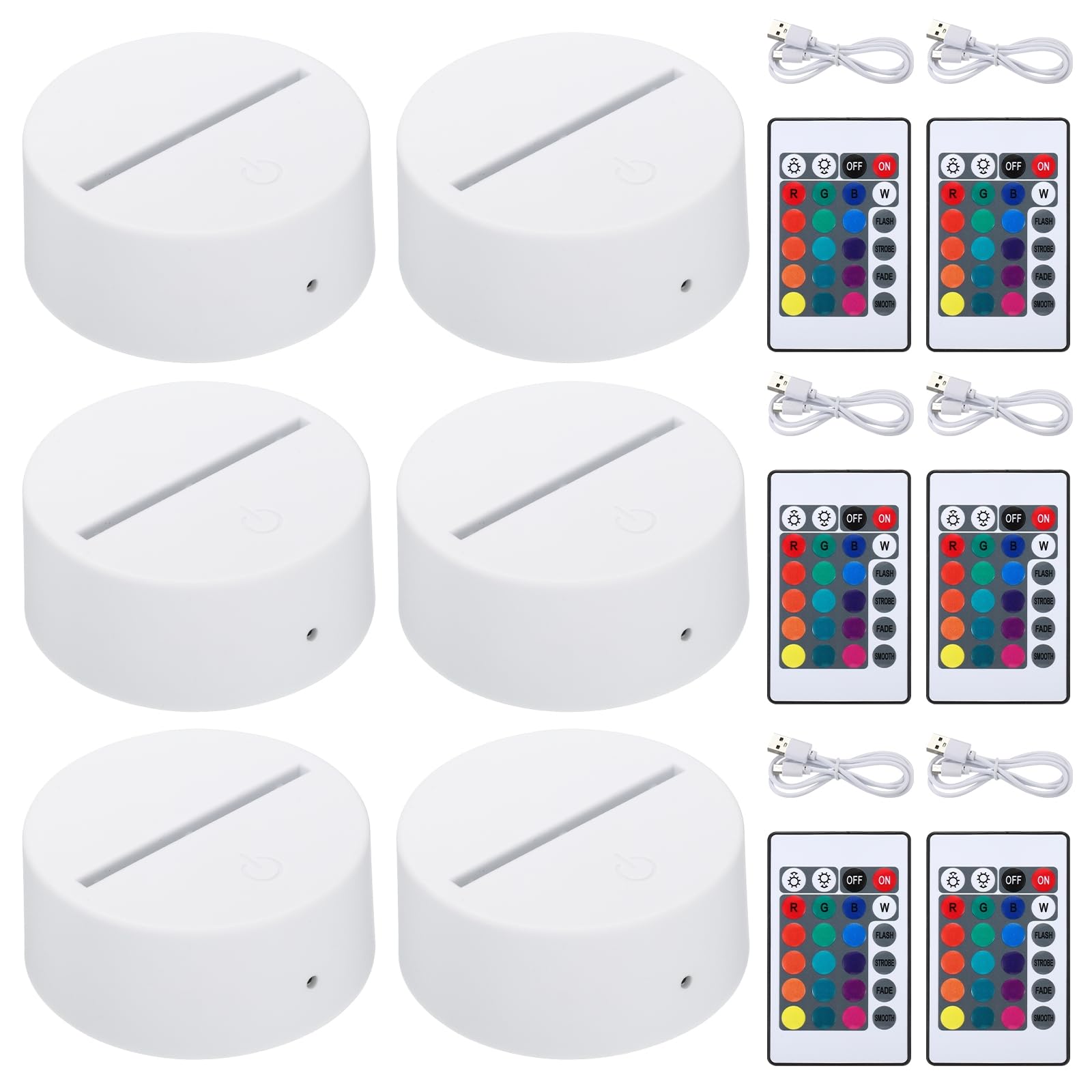 PATIKIL White 3D Night LED Lamp Base - 16 Colors Display With Remote Control and USB Cable - Christmas Lamp Base for Restaurant Room (6 Pieces)