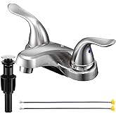 KPWATER Bathroom Sink Faucets 2/3 Hole,Brushed Nickel Dual Handles 4 inch Plastic Plating Over Bathroom Faucet with Pop-up Drain and 2 Supply Hoses for Apartment Rvs Sink Vanity