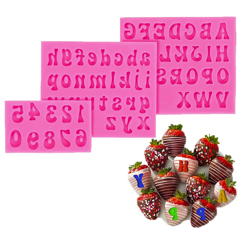 3 Pcs Chocolate Fondant Candle Mould Letter and Number Fondant Molds 3D Silicone Mould Alphabet Number for Fondant Cake Dessert or Lollipop Chocolate Decoration